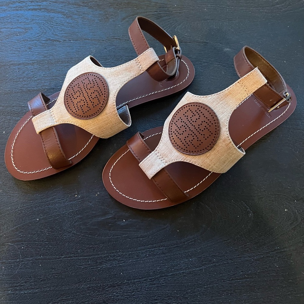 ***Summer Sale*** Brand new Tory Burch size 8 brown leather and linen sandals